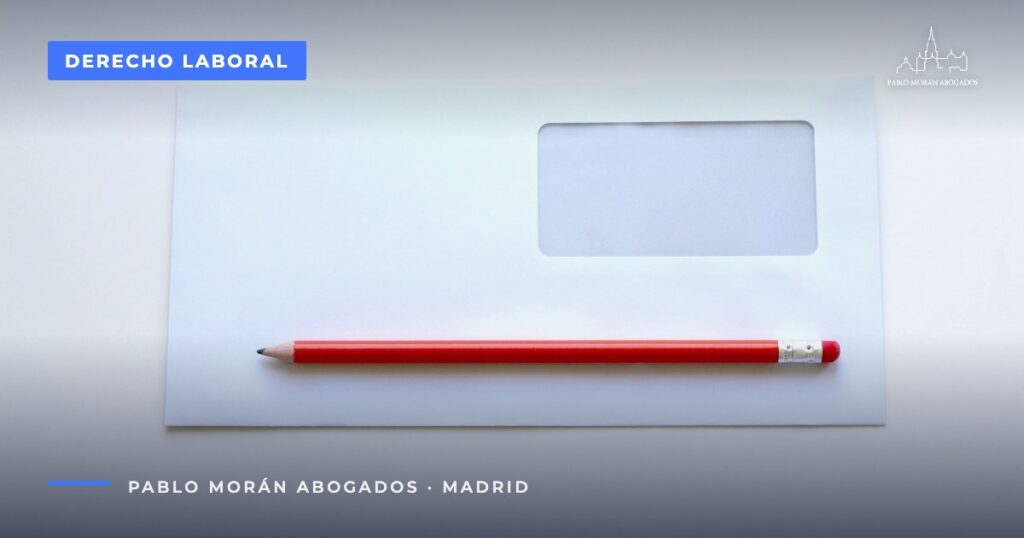 Lápiz rojo sobre un sobre blanco con ventana: carta de despido y requisitos legales, abogado laboral en Madrid