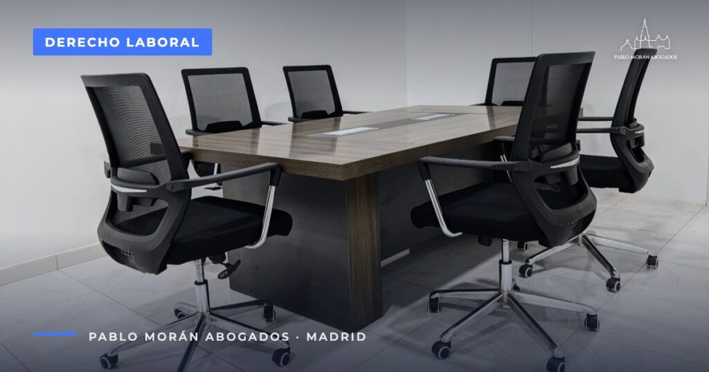 Sala de reuniones vacía con mesa de madera y sillas: conciliación laboral en el SMAC, abogado laboral en Madrid